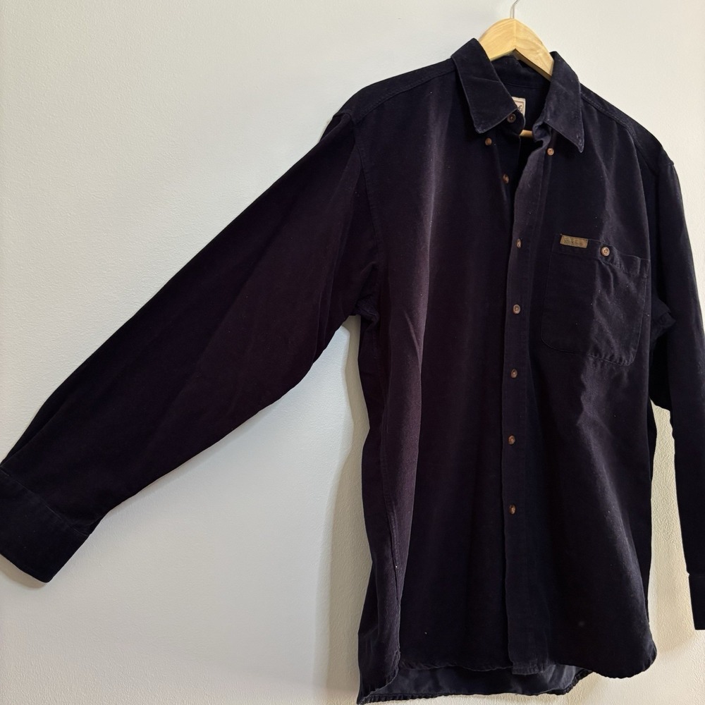 VTG Woolrich Corduroy Navy Blue Button Up Shirt Shacket Men's Large 100% Cotton - Picture 3 of 10
